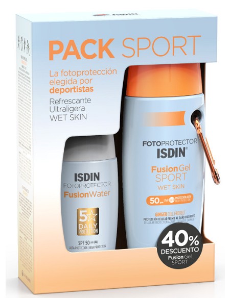 PACK SPORT FOTOPROTECTOR ISDIN FUSION SPF50+ GEL 100 ML + WATER  50 ML